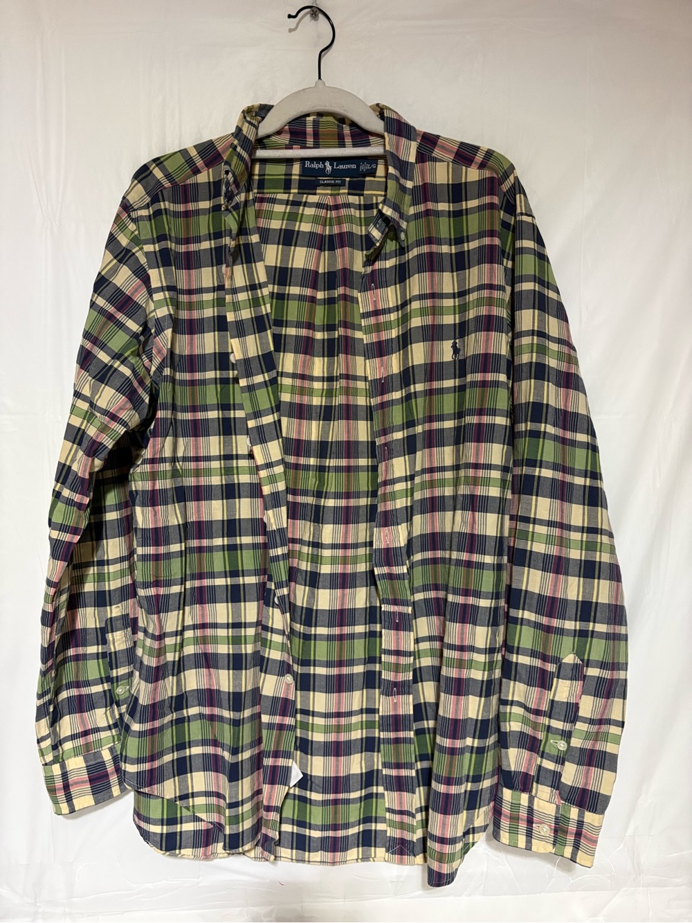 Ralph Lauren Green Plaid Cotton Shirt Jacket with Navy & Cream